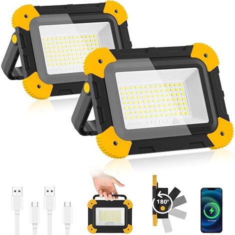 Rechargeable LED Floodlight, 5 Modes Battery with USB Cable, 3000 mAh Portable Construction Lighting, Waterproof Construction Light for Garage, Camping, Fishing (1/5)