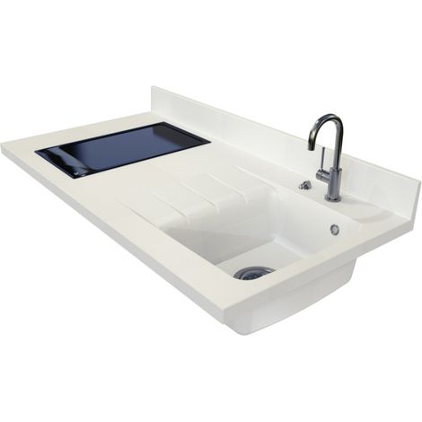 PlaniQuartz einteilige Arbeitsplatte mit rechtem Waschbecken Ò 120 cm SNOVA (1/5)
