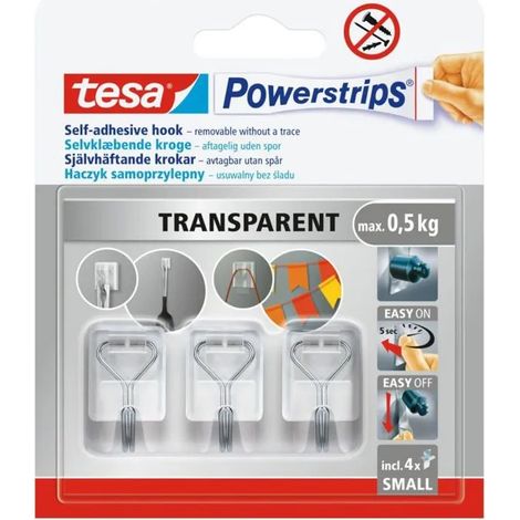 Ganchos TESA, perchas de metal y plástico de hasta 0,5 kg, autoadhesivas, 3 unidades. (1/2)