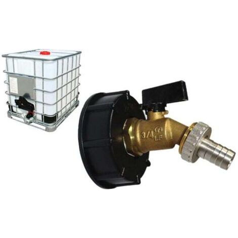 Adaptateur IBC 1000 l Adaptateur de réservoir IBC Adaptateur de réservoir S60X6 pour robinet de jardin en laiton (S606 fil épais noir poignée papillon export pagode)