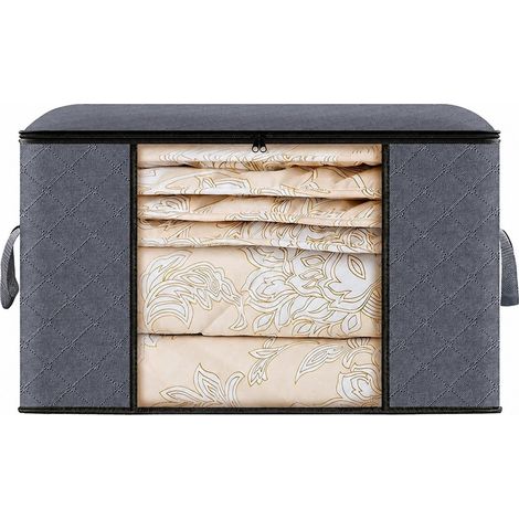 Sac de rangement pliable en tissu non tissé, grande capacité 90 L, fermeture éclair noire, organisateur de garde-robe, 35 cm x 1 pièce (1/5)