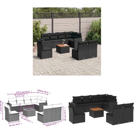 9-tlg. Garten-Sofagarnitur mit Kissen Schwarz Poly Rattan - Gartensorte - Outdoor Möbel - Gartenlounge - Lounge Set - Esstischset - Home & Living (1/3)