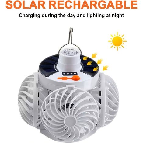 Ventilateur Lampe LED Pliable Solaire Rechargeable Affichage Batterie Lanterne Camping Urgence Chantier Portable (1/5)
