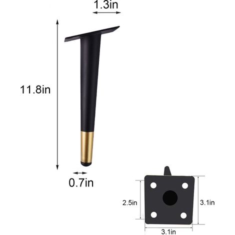 Pata de mueble de hierro negro, capacidad de carga 113 kg, resistente a la corrosión, galvanizada, disponible en 4 tamaños, montaje en 5 minutos.