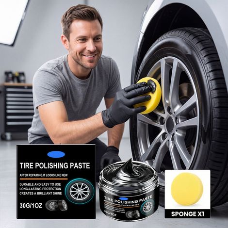 Tire polishing compound for daily car tire maintenance, surface brightening, cleaning, and stain removal - 30g1 + sponge1 (1/5)