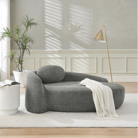 Divano in Lammfell-Optik grigio scuro in con cuscino, design arrotondato, compatto e facile da pulire (1/5)