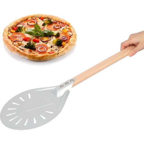 Spatule à pizza ronde avec manche en bois amovible de 41 cm, anti-brûlure et antidérapante, outil de fabrication de pizza (8 pouces) (1/5)
