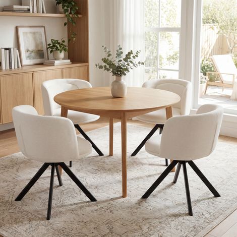 Wahson Lot de 4 Chaises Salle à Manger en Chenille, Pivotante à 360°,Chaise de Cuisine Assise Rembourrée, Épais avec Double Dossier pour Bureau Salon Chambre, Blanc