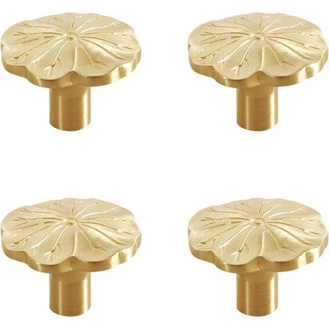 4 Stück – Türknopf, massiver Messing-Schubladenknopf – Einloch-Lotusblattform – Für Schrank, Kommode (23 x 32 mm)