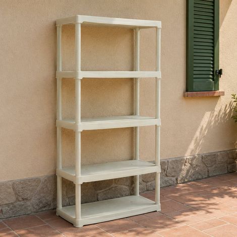 Dmora Scaffale a 3 ripiani in polipropilene, Scaffalatura multiuso per interno o esterno, 100% Made in Italy, cm 80x40h176, colore Grigio chiaro, con imballo rinforzato (1/3)