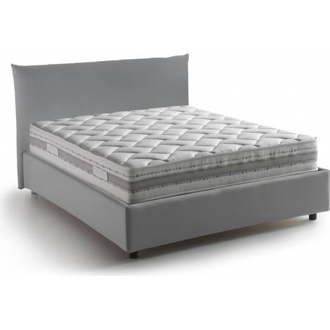 Dmora - Cama de plaza y media Dbranc, Cama contenedor con revestimiento de tela, 100% Made in Italy, Apertura frontal, con colchón Cm 120x190 incluido, Gris