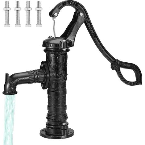 Pompe à Eau Manuelle, Pompe à Main Fonte Jardin pour Puits à Bras, Style Vintage, Hauteur de Relevage Maximale 7 m, Poignée Ergonomique, Décoration pour Extérieur, Étang, Cour, Terrasse, Noir (1/5)