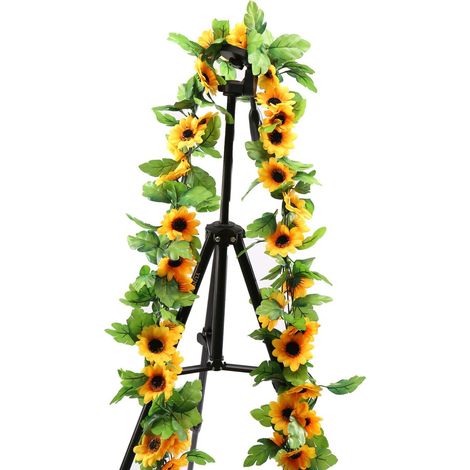 1 guirlande de 2,5 m avec 3 feuilles de tournesol artificiel, fleurs artificielles et plantes artificielles tombantes. (1/5)