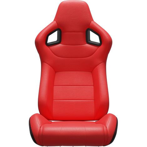 siège baquet de course universel neuf, coutures rouges, revêtement en cuir PVC rouge, dossier inclinable aspect carbone avec glissière de réglage (support de siège non inclus). Boîte de 1 siège baquet