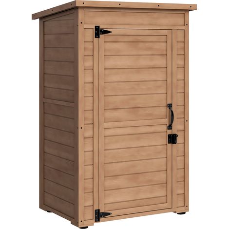 Armoire de jardin, en bois, marron, 75 x 56 x 117 cm, étagères de rangement, réglable, pour jardin terrasse, rangement extérieur