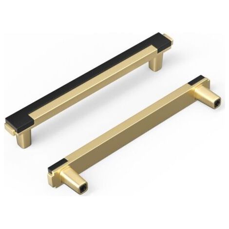 2 Pack Zinc Alloy Square Kitchen Drawer Handles, Black and Gold, 128mm Center Hole (1/5)