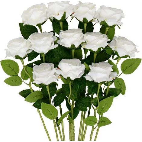 12 roses artificielles, roses réalistes à longues tiges, bouquet simple de roses en soie-AquaForge (1/5)