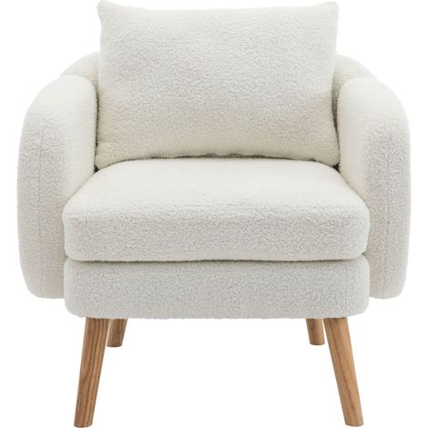 Fauteuil en velours Teddy avec coussin épais, structure en bois massif, 71x72x71 cm, fauteuil d’appoint confortable (1/5)