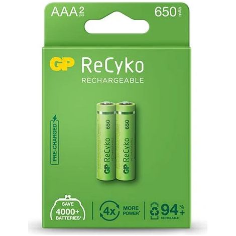 Piles rechargeables GP Battery Recyko 1,5 V, mini stylet AAA 650 mAh (lot de 2) (1/2)