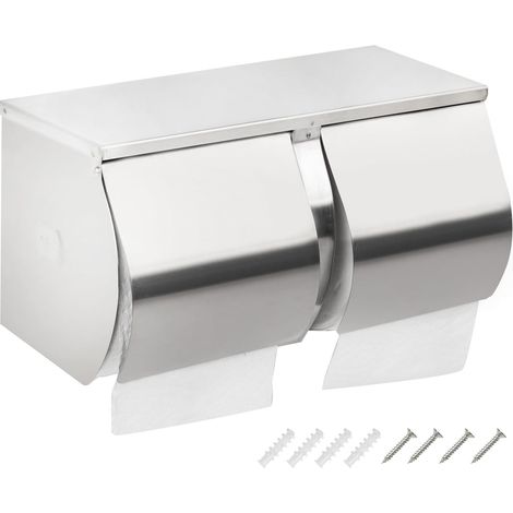 Distributeur de Papier Toilette Double Rouleau avec étagère de Rangement - 2 Rouleaux côte à côte en Acier Inoxydable - Support Mural pour Salle de Bain/Toilettes - Finition brossée (1/5)