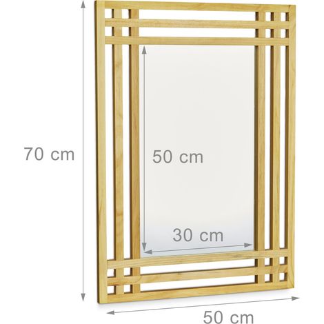 Grande specchio da parete decorativo ed estetico 120 x 80 cm cornice effetto griglia stile naturale in legno di pino 130003377