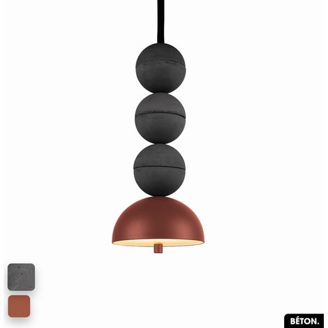 Lampe de suspension en béton - BOSFOR CONCRETE ANTHRACITE - TERRE ROUGE 3 BALLES LED 14W (1/2)