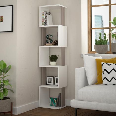 Libreria Moderna 161x35x30 cm Scaffale Modulare 5 Ripiani in MDF Bianco e Tortora (1/4)
