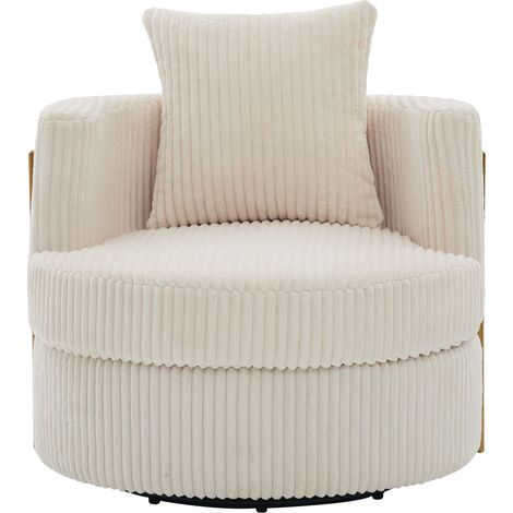 FurnitureR Drehsessel Beige aus Cord mit Stauraum, 76 cm 360° drehbarer Sessel mit Stauraum, weichem Cord und elastischer Schaumpolsterung für Wohn- und Schlafzimmer (1/5)