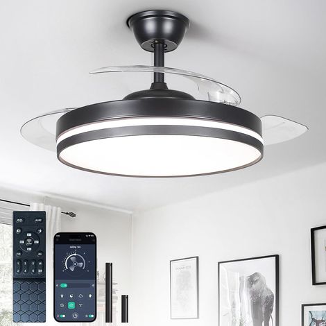 Ventiladores de techo retráctiles con luz: Ventilador de techo de 42 pulgadas con control remoto - Ventilador inteligente negro con brillo ajustable para dormitorio (1/5)