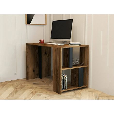 Dmora - Schreibtisch Dpican, Mehrzweckschreibtisch, Bürotisch für PC, Eckschreibtisch, 120x60h75 cm, Walnuss und Anthrazit (1/5)