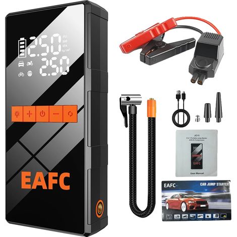 Démarreur de voiture, compresseur d'air 150PSI, booster de batterie d'urgence, Clip intelligent noir (1/2)