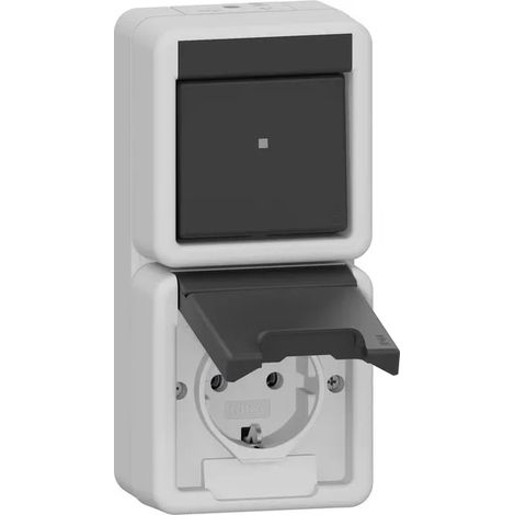 Gira Combinazione AusWe/Presa SCHUKO verticale KD WG AP Grigio [417630], 4176 30