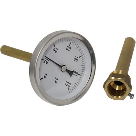 Thermador – Thermomètre axial 100mm – Plage de mesure 0 à 120°C – Raccord axial Ø1/2' – Cadran circulaire Ø63mm pour applications industrielles