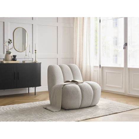 Bobochic – Fauteuil relax moderne 1 place en tissu bouclette beige – Structure bois et panneaux de particules – Confort ferme et mousse HR – 81x90x75cm (1/5)