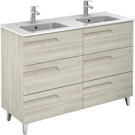 Ensemble de meubles de salle de bains avec 6 tiroirs compacts VITALE - ROYO Couleur : Blanc Nature - Options : Ensemble complet (1/2)