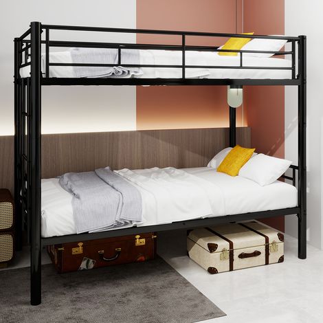 Lit superposé enfant 90×190 cm en métal , séparable en 2 lit simple, antichute, matelas non inclus, noir (1/5)