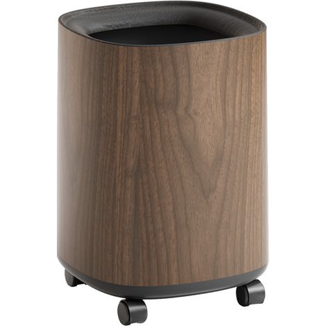 Poubelle de salon à roulettes design imitation bois, grande capacité 12L, poubelle cylindrique sans couvercle, poubelle mobile double paroi pour salon, chambre, bureau, cuisine (1/4)