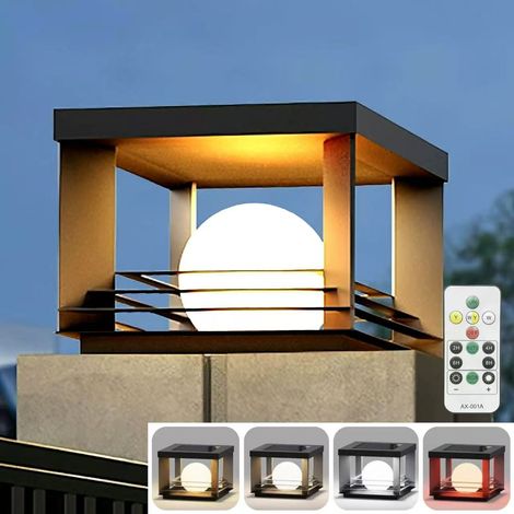 Lampe solaire LED sur poteau - 4 couleurs de lumière, avec télécommande, lampe de poteau de clôture, convient aux cours, villas et murs. (1/5)