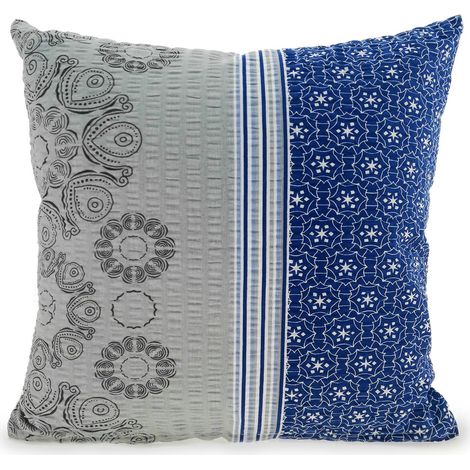 Federa in seersucker 40x40 cm con righe verticali blu navy e grigie (1/2)