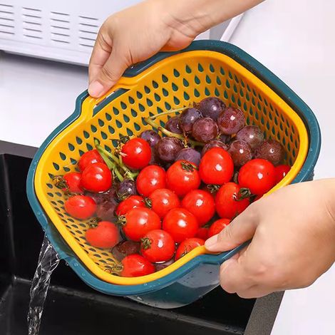 [Panier Légumes Fruits] Modèle Double Étage - Panier Lavage Séchage Multifonction Grande Capacité Plastique Premium, Draineur et Strainer pour Cuisine (1/5)