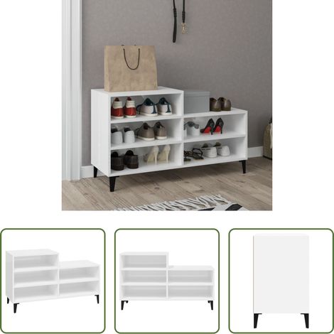 Schuhregal Hochglanz-Weiß - Schuhregal Hochglanz-Weiß 102x36x60 cm Holzwerkstoff (1/5)