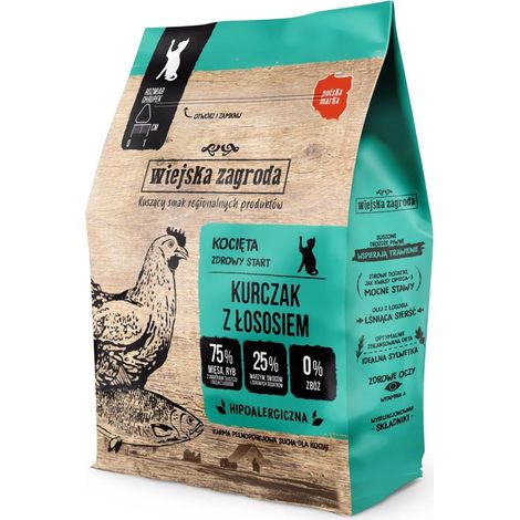 Wiejska Zagroda Poulet au saumon nourriture sèche pour chats 400g