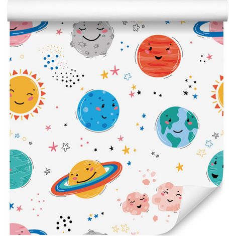 Papel pintado con diseño de sol y planetas para salón y dormitorio, 50x1000 cm. (1/5)