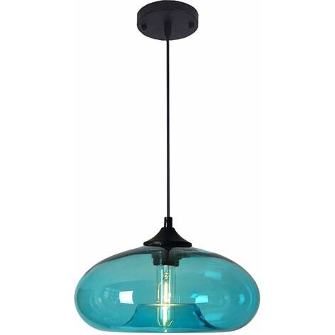 Suspension ronde vintage industrielle en verre coloré, plafonnier rétro style loft/bar E27, lustre pour cuisine, salle à manger, chambre (turquoise) [Classe énergétique A+] - RWSuspension
