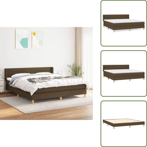 Sommier à lattes de lit avec matelas Marron foncé 180x200 cm - Lit Tapissier - Lit Double - Matelas À Ressorts Ensachés - Literie Confortable - Sommier Ajustable (1/5)