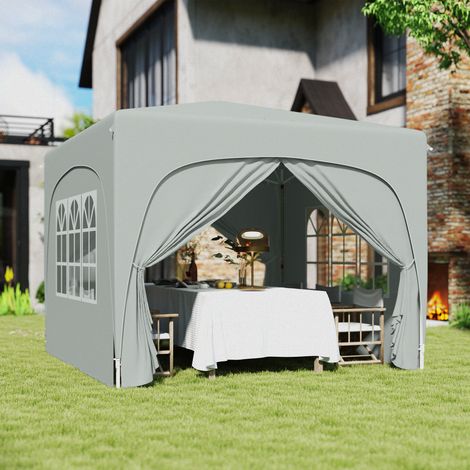 Padiglione 3 x 3 m, tenda da giardino pop-up con pareti laterali e borsa per il trasporto, UPF50+, altezza regolabile, sabbia