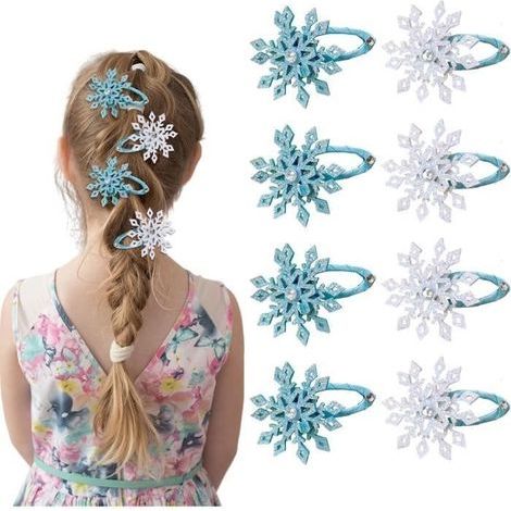 Set of 8 Blue and White Snowflake Hair Clips - Christmas Hair Accessories for Women - Christmas Bow (1/4)