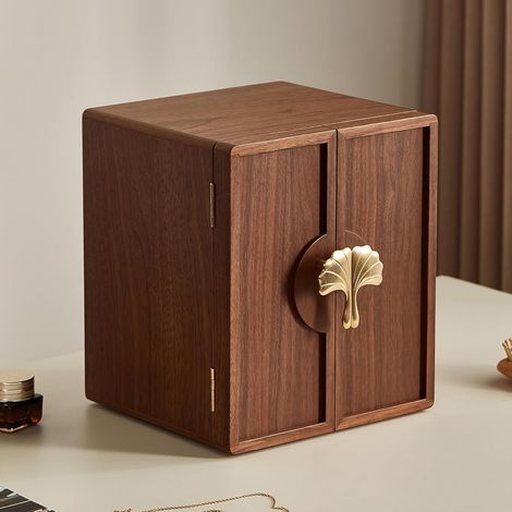 Coffret Bijoux Noyer Noir 5 Niveaux Poignée Laiton Grand Volume (1/5)