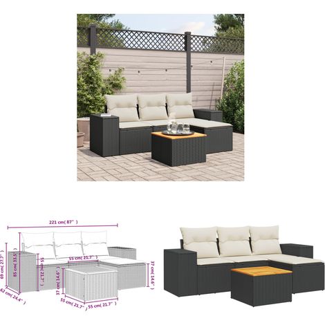 5-tlg. Garten-Sofagarnitur mit Kissen Schwarz Poly Rattan - Gartenmöbel - Esszimmergarnituren - Outdoor Möbel - Lounge Set - Rattan Gartenmöbel - Home & Living (1/3)