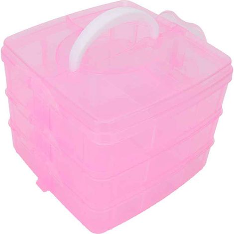 Boîte de rangement plastique 3 étages amovible pour vernis à ongles et bijoux, organiseur portable rose, coffret de stockage cosmétique avec séparations (1/5)